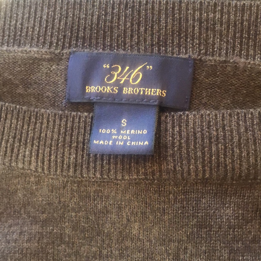 Brooks Brothers Charcoal/Brown Crewneck Sweater, Wool, Small. - Picture 3 of 3